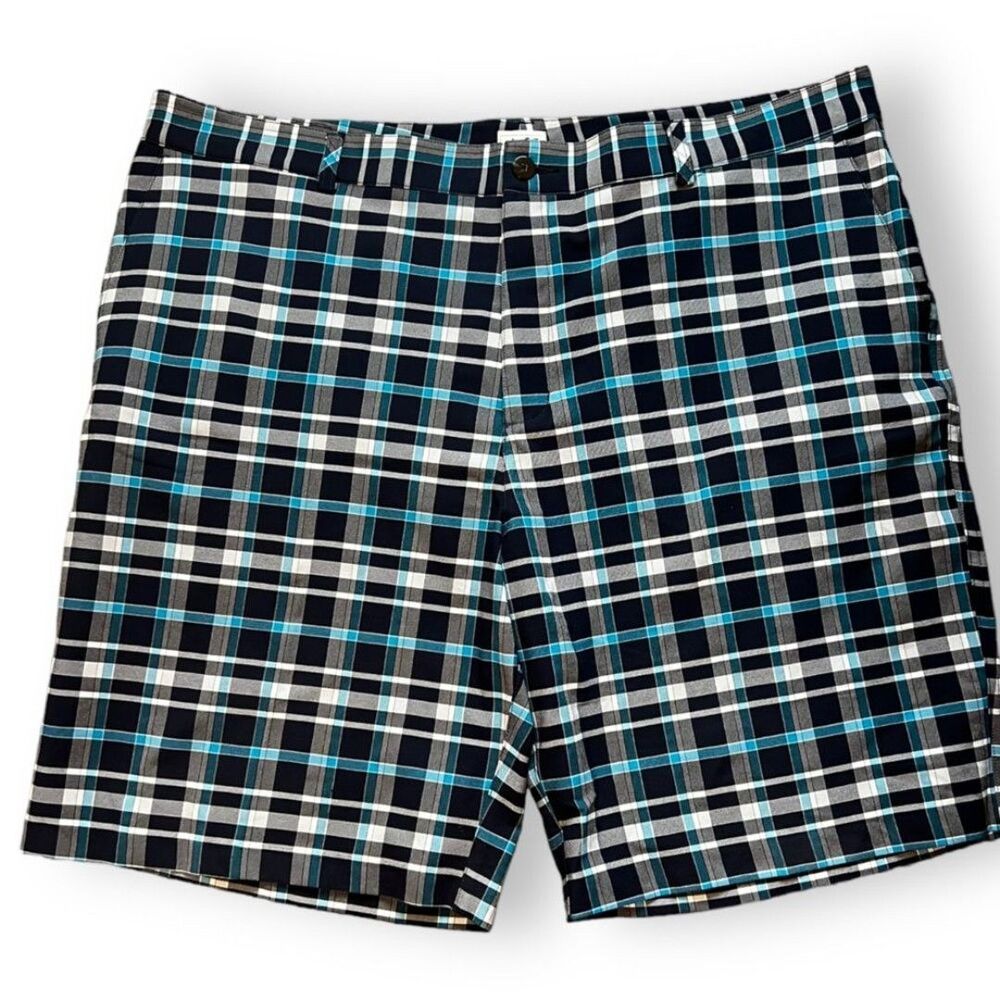 Adidas Men's Blue Plaid Golf Shorts Size 42  Casual Pockets Stretch Flat Front